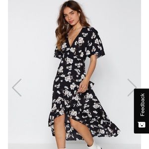 Nasty Gal Black floral wrap dress